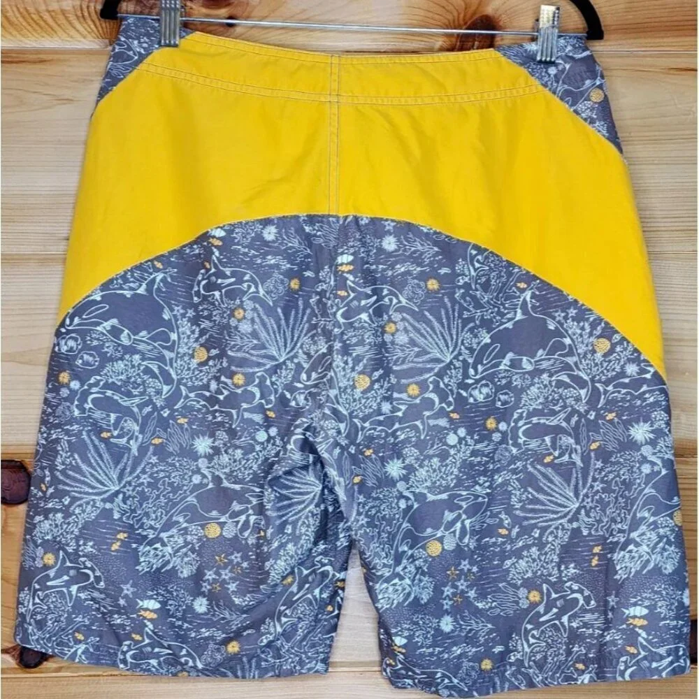 Beach Rays Men Beach Short Size 32 Swim Trunks Zipper pocket Yellow And Brown